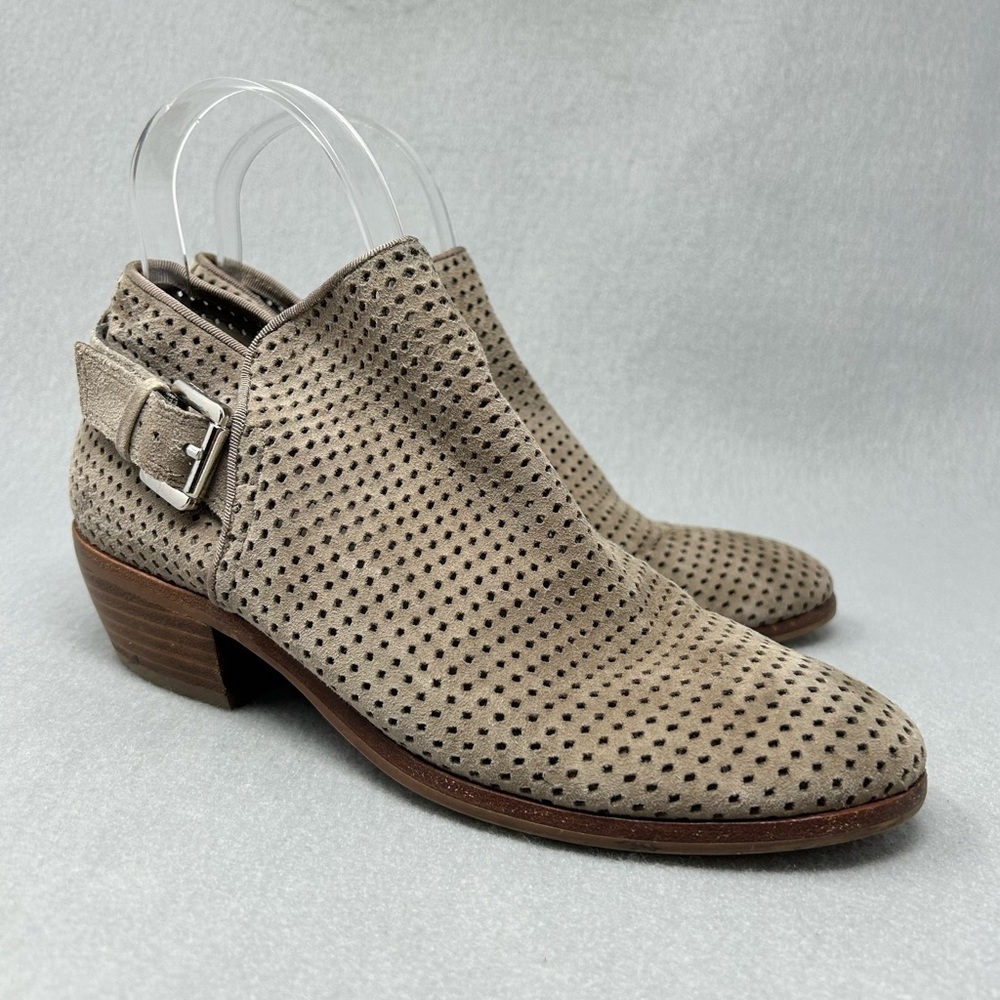 Sam Edelman Paula Perforated Leather Buckle Ankle Boot Putty Suede Women's 5.5